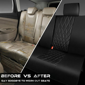 Luxury Faux Leather Rear Bench Car Seat Covers Waterproof Anti Slip Back Seat Covers Deluxe Automotive Backseat Cover Universal Fit for Most Cars Sedan SUV Pickup Truck (All Black) - 0