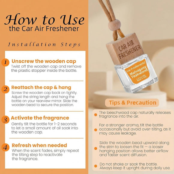 Car Air Freshener Hanging Diffuser Long-Lasting Essential Oil Scent (Up to 60 Days) Non-Toxic & Eco-Friendly 2-Pack Auto Fresheners Made in USA