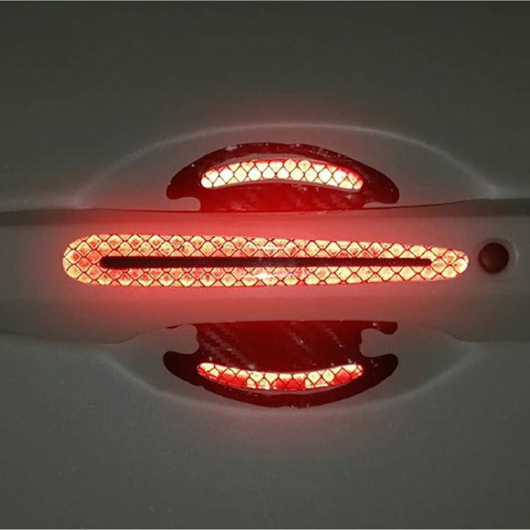 Car Door Handle Protector Reflective Sticker Universal Auto Carbon Fiber Door Handle Anti Scratch Cover Guard 8PCS Red