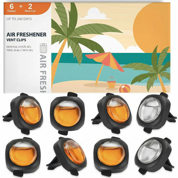Car Air Freshener Vent Clips 8 PK 6 Hawaiian 2 New Car Car Fresheners for Men Women Up to 240 Days Natural Odor Eliminator