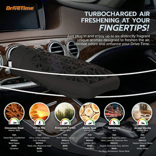 Reusable 12V Plug-in Car Air Freshener Power Fresh Auto Shut-Off Plug-In Convenience No Batteries Needed Includes 4 Scent Bars for Up to 30 Days of Freshness - Matte Black