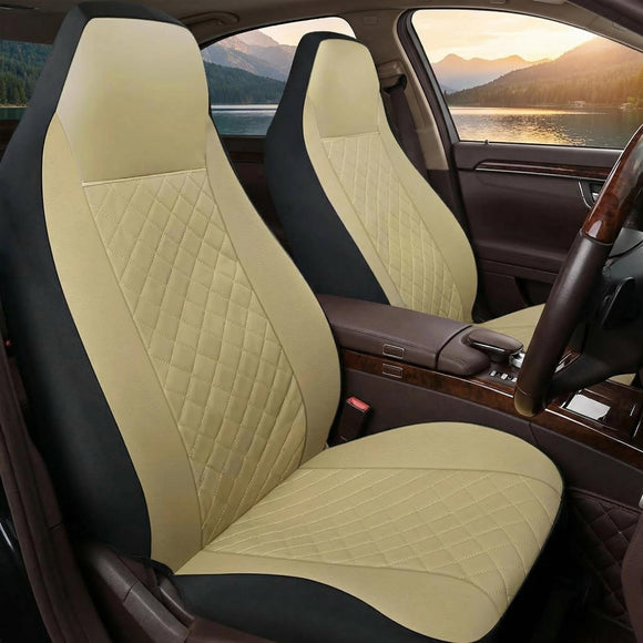 Front Seat Covers for Bucket Seats Faux Leather Seat Covers Universal for Most Cars SUV and Mini Van (Beige)