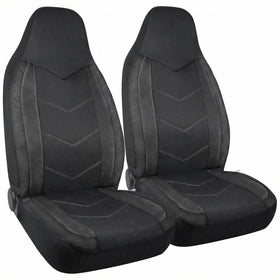 High Back Front Car Seat Covers - Sports Carbon Fiber Mesh Design Universal Fit Airbag Compatible (Black)