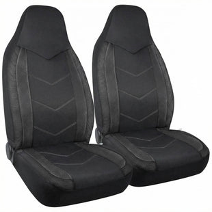 High Back Front Car Seat Covers - Sports Carbon Fiber Mesh Design Universal Fit Airbag Compatible (Black)