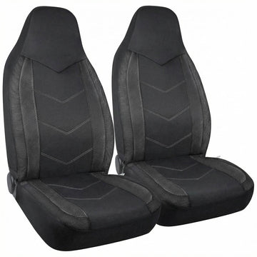 High Back Front Car Seat Covers - Sports Carbon Fiber Mesh Design Universal Fit Airbag Compatible (Black)