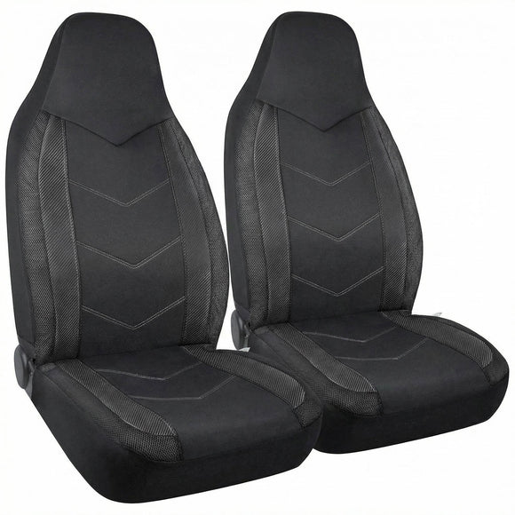 High Back Front Car Seat Covers - Sports Carbon Fiber Mesh Design Universal Fit Airbag Compatible (Black)