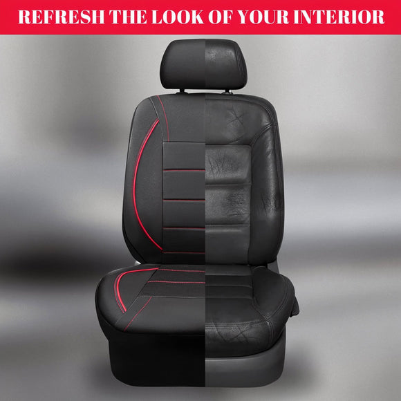 Universal FIT Piping Leather Car Seat Cover for suvs Van Trucks Airbag Compatible Inside Zipper Design and Reserved Opening Holes (Full Set Black and Red)