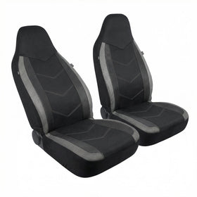 High Back Front Car Seat Covers - Sports Carbon Fiber Mesh Design Universal Fit Airbag Compatible (Gray)