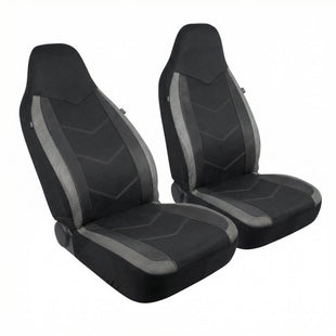 High Back Front Car Seat Covers - Sports Carbon Fiber Mesh Design Universal Fit Airbag Compatible (Gray)
