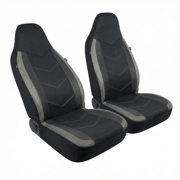 High Back Front Car Seat Covers - Sports Carbon Fiber Mesh Design Universal Fit Airbag Compatible (Gray)