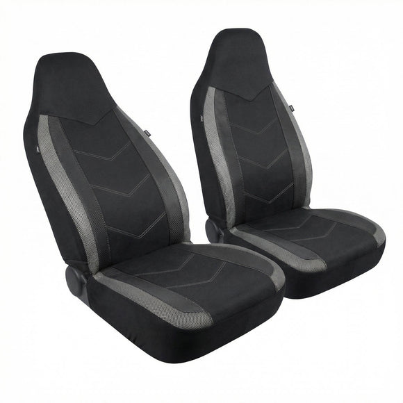 High Back Front Car Seat Covers - Sports Carbon Fiber Mesh Design Universal Fit Airbag Compatible (Gray)