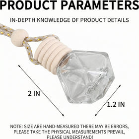 5PCS Hanging Car Air Freshener Auto Interior Decoration 8 ml Oil Diffuser Perfume Aromatherapy Pendant Empty Glass Bottle Fragrance Ornament with Vent Clip Wooden Cap and Rope (5 Rhombic) - 0