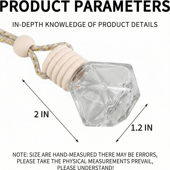 5PCS Hanging Car Air Freshener Auto Interior Decoration 8 ml Oil Diffuser Perfume Aromatherapy Pendant Empty Glass Bottle Fragrance Ornament with Vent Clip Wooden Cap and Rope (5 Rhombic)