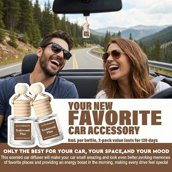 Car Air Freshener Diffuser 2 Pack Hanging Mahogany Teakwood Car Air Freshener for Women 45+ days Long Lasting Fragrance Made in USA (M33)