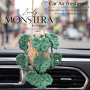 Cute Crochet Car Plant Monstera Essential Oil Diffuser Bottle - 12ml Refillable Green Car Accessory for Mirror Decor and Home Decor-7