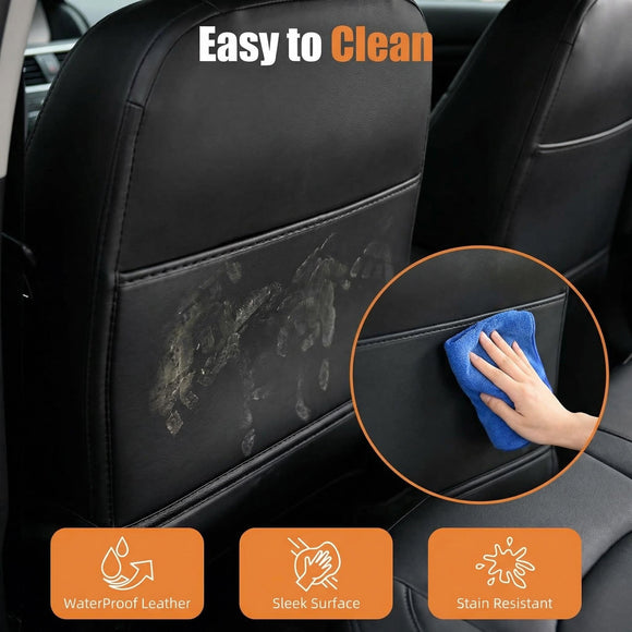 Leather Seat Back Protector Designed for Tesla Model Y Model 3 Model S/X Accessories(Includes 2025 New Model Y & 2024-2025 Model 3 Highland) Wear-Resistant Kick Mats with Organizer Pocket Set of 2