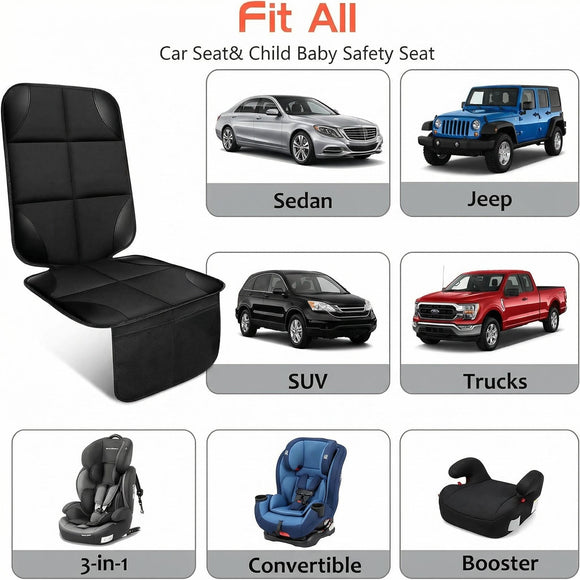 Car Seat Protector 1 Pack Car Seat Cushion Mat Thickest Padding Waterproof 600D Fabric Car Seat Covers for Non-Slip Backing Mesh Pockets for Baby and Pet (Black 1 Pack)