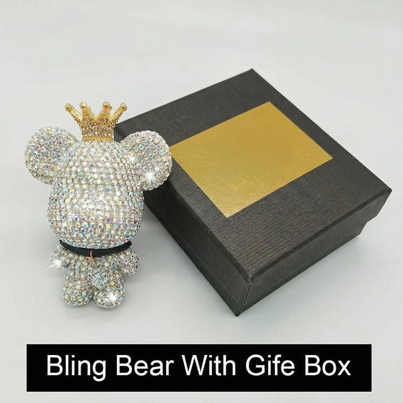 Handmade Bling Rhinestone Bear Car Air Freshener Cute Ornaments Car Vent Clips Accessories Perfume Clip Aromatherapy Diffuser Fragrance Cotton Pad Car Interior Decoratio Women Girl (AB)