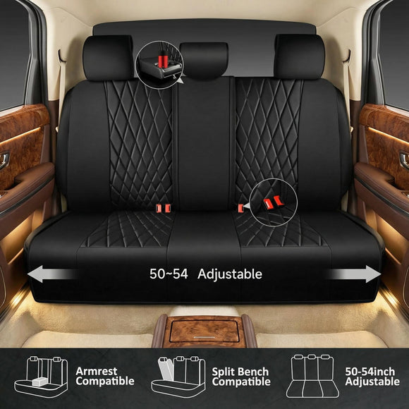 Luxury Faux Leather Rear Bench Car Seat Covers Waterproof Anti Slip Back Seat Covers Deluxe Automotive Backseat Cover Universal Fit for Most Cars Sedan SUV Pickup Truck (All Black)