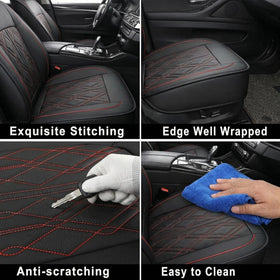 Leather Back Row Seat Covers Waterproof Rear Split Bench Car Seat Covers Vehicle Seat Cushion Cover Protector Universal Fit for Most Cars Sedan SUV Pickup Truck(Back Row/Black&Red) - 0