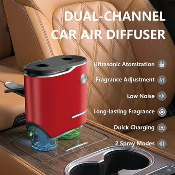 Smart Car Air Freshener Dual-Channel Diffuser Long-Lasting Scent Air Freshener Three Adjustable Modes Aromatizante Para Carro With 4pcs Aromatherapy Oil Oils Rechargeable Intelligent Red - 0