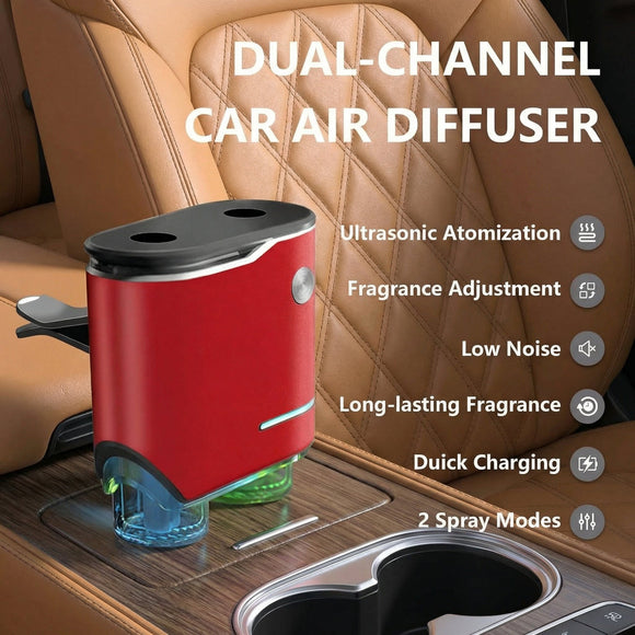 Smart Car Air Freshener Dual-Channel Diffuser Long-Lasting Scent Air Freshener Three Adjustable Modes Aromatizante Para Carro With 4pcs Aromatherapy Oil Oils Rechargeable Intelligent Red