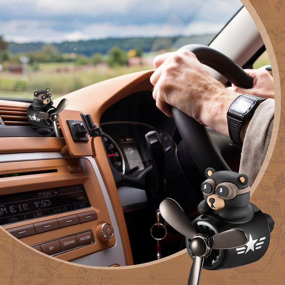 Cartoon Bear Car Air Fresheners 2 Pack Pilot Black Automotive Air Outlet Fan Cool Cute Air Freshener for Car Creative Car Perfume Decoration for Vehicle Vent Scent Clip Diffuser Ornament Accessories