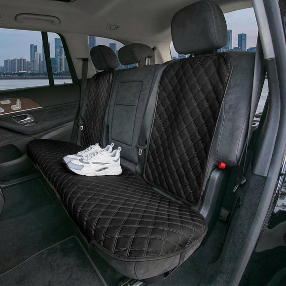 Car Seat Cushion Rear Set Black Faux Leather Automotive Seat Cushions - Universal Fit Rear Car Seat Cushions With Non-slip Silicone Backing for SUV Sedan Van Black - Rear Set