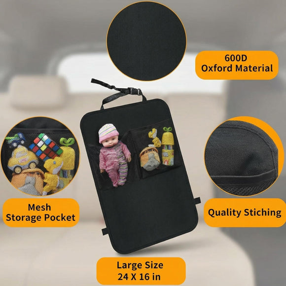 Kick Mats with Organizer - 2 Pack Backseat Protector Seat Covers for Your Car SUV Minivan or Truck Seats - Vehicle Back Seat Kids Safety Accessories - Universal Fit Automotive Interior Protectors
