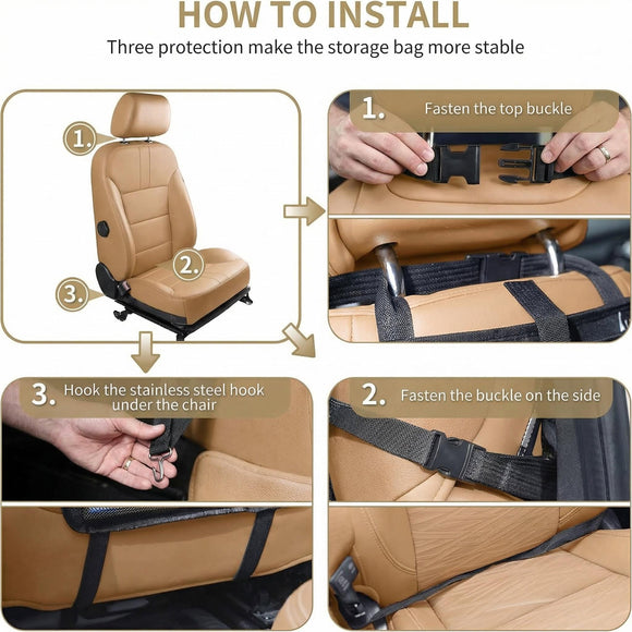 Car Backseat Organizer with Touch Screen Tablet Holder 9 Storage Pockets Protectors Kick Mats Travel Accessories for Kids-Black