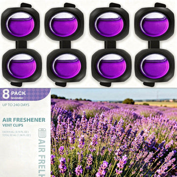 Car Air Freshener Vent Clips 8 Pack Provides Long-Lasting Scent Up to 240 Days Odor Eliminator (Lavender)