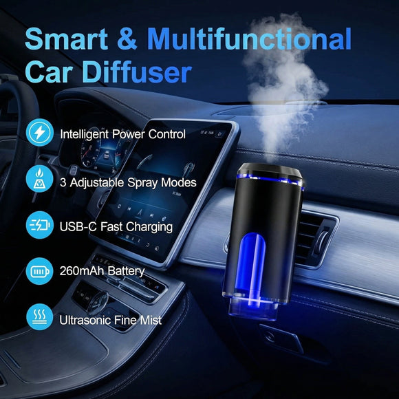 Smart Car Air Freshener Diffuser Auto On/Off Aromatherapy Diffuse with 3 Scent Modes USB Rechargeable Vent Clip Long-Lasting Essential Oil Refills Stylish Automobile Decor Car Accessory& Gift