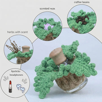 Handmade Crochet Car Air Freshener - Adorable Bendable Fern Plant with 8ml Empty Refillable Oil Diffuser Bottle Suitable for Car Rearview Mirror Hanging Home & Office Decor - 0