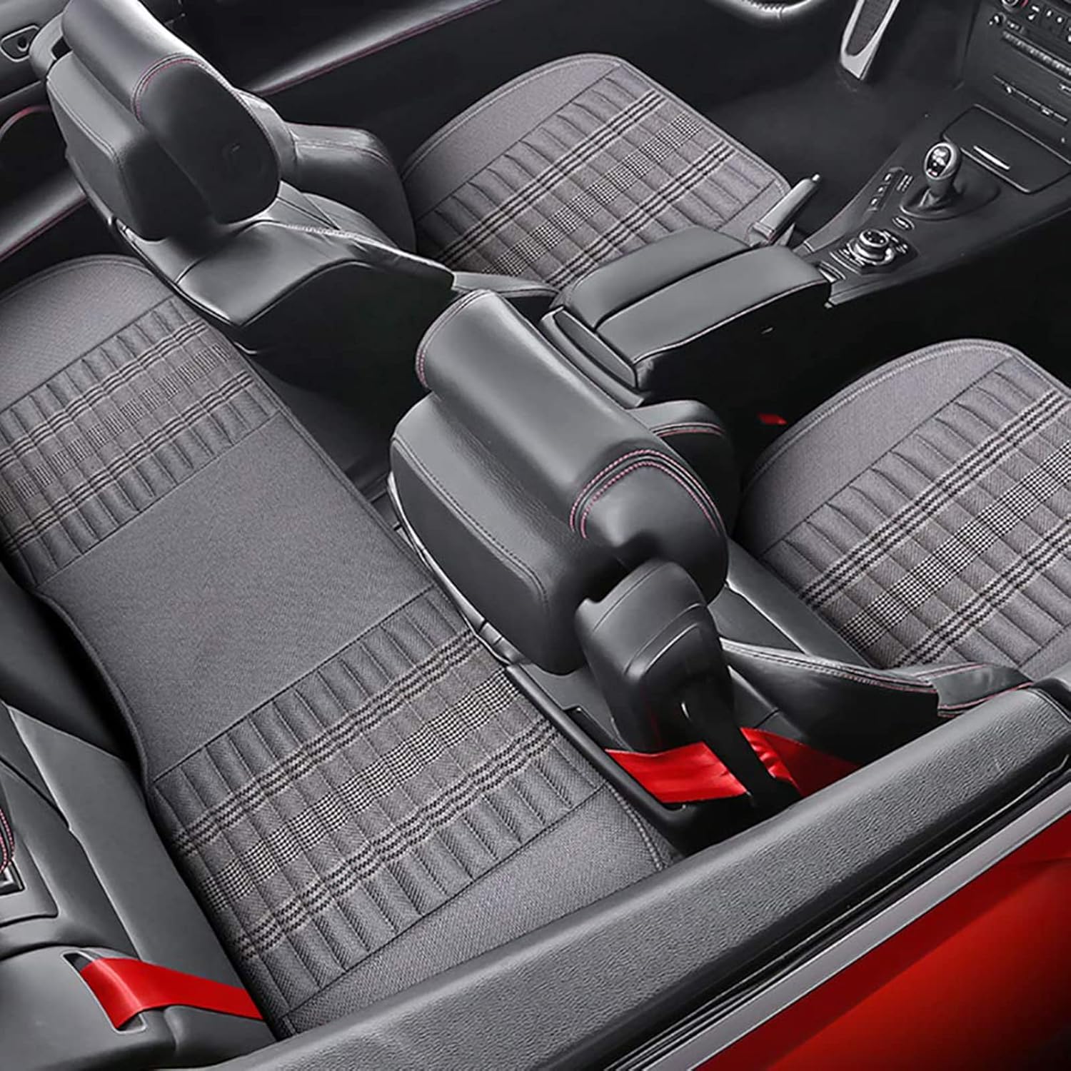 Car Seat Cushion,Car Seat Cover Universal Bottom Driver Pad,Bamboo Charcoal Comfortable and Breathable Fabric Seat Cushion with Storage Pouch,Fit for Trucks Vans Cars SUV (2PC Black)