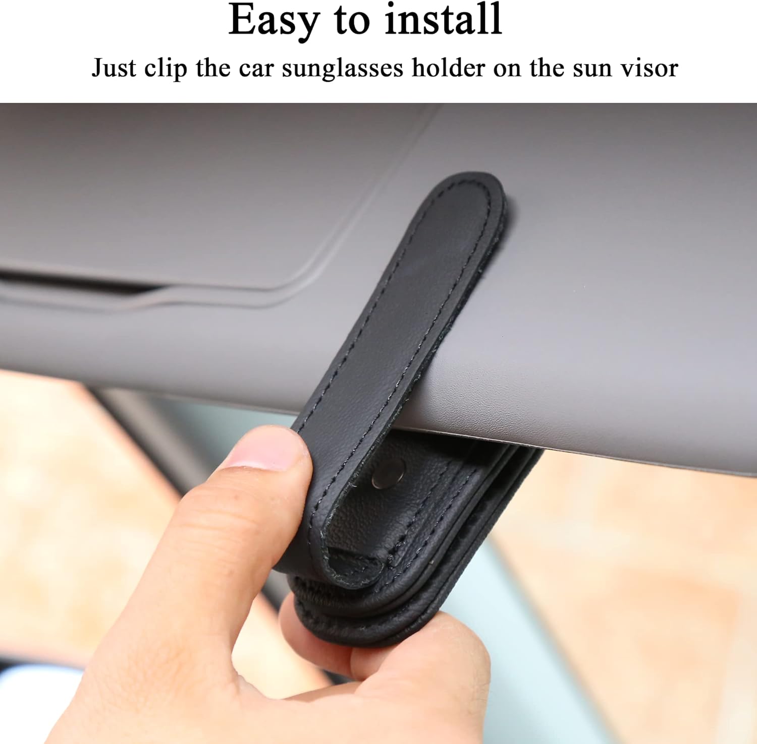 Sunglasses Holders for Car Visor, Magnetic Leather Glasses Eyeglass Clip for Car, Ticket Card Clip Sunglasses Mount, Car Visor Accessories Gadgets (1, Black)