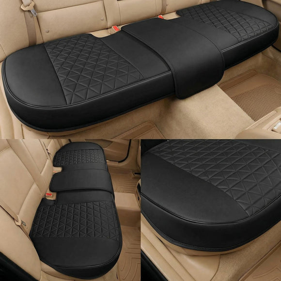 Luxury PU Leather Rear Car Seat Cover Adjustable Length (49-55) Back Seat Protector Fits 90% Vehicles (Sedan SUV Truck) for Seat Bottom Only Triangle Quilting Design Black