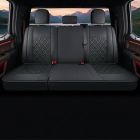 F150 Rear-only Seat Covers J03-Q3 with Waterproof Faux Leather Fit 2015-2025 Ford F150 and 2017-2025 F250 F350 F450 (Rear only Black)