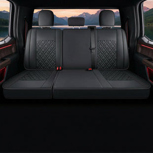 F150 Rear-only Seat Covers J03-Q3 with Waterproof Faux Leather Fit 2015-2025 Ford F150 and 2017-2025 F250 F350 F450 (Rear only Black)