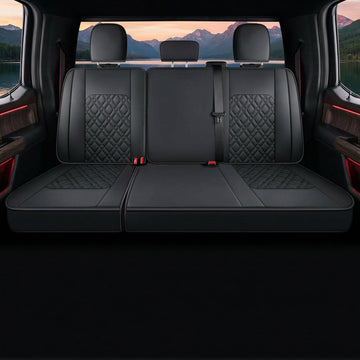 F150 Rear-only Seat Covers J03-Q3 with Waterproof Faux Leather Fit 2015-2025 Ford F150 and 2017-2025 F250 F350 F450 (Rear only Black)
