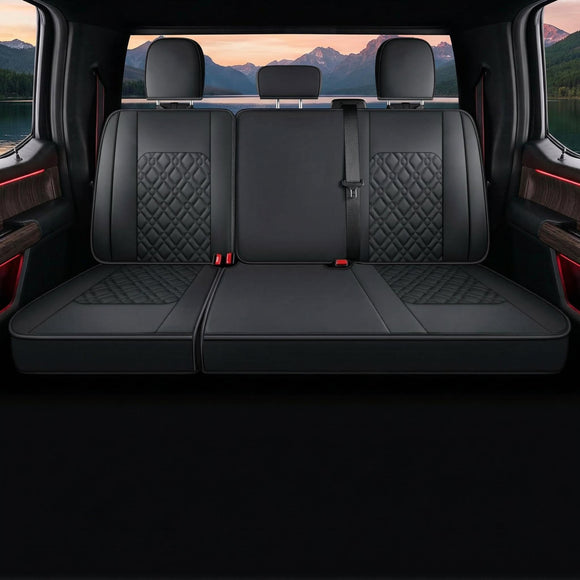 F150 Rear-only Seat Covers J03-Q3 with Waterproof Faux Leather Fit 2015-2025 Ford F150 and 2017-2025 F250 F350 F450 (Rear only Black)