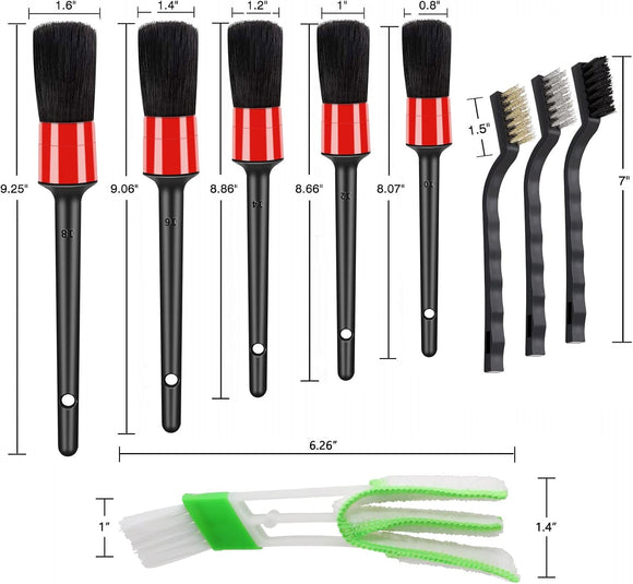 10pcs Auto Car Detailing Brush Set Car Interior Cleaning Kit Includes 5 Boar Hair Detail Brush,3 Wire Brush, 2 Air Vent Brush for Cleaning Car Interior Exterior, Dashboard Engines Leather Wheel