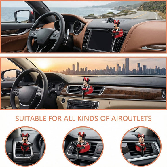 2Pcs Car Air Fresheners Cute Cartoon Mouse Pilot Men Women Car Perfume Rotating Propeller Automotive Air Outlet Fan Creative Diffuser Car Decoration (M.ickey+M.innie)