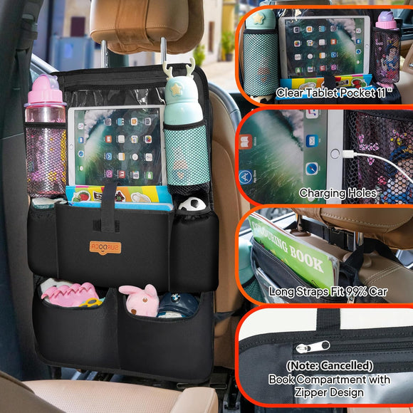 Upgraded Car Organizer with 11-inch Tablet Holder, 8 Pockets, Car Seat Protector for Road Trips - Car Storage and Organizers for Kids