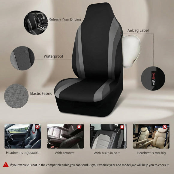 AquaShield Neoprene Waterproof Car Seat Covers for Front Seats Only High Back Bucket Seat Cover Airbag Compatible Line Rider Seat Covers Universal Fit for Truck Van SUV (Black and Gray)