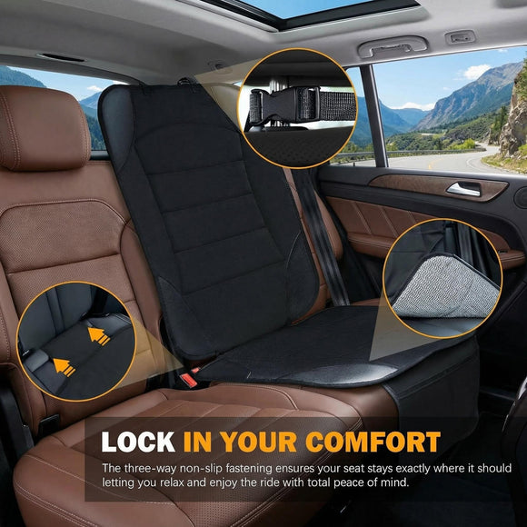 Car Seat Protector for Child Car Seat Waterproof Car Seat Cover for Leather and Fabric Seats 2 Mesh Pockets Non-Slip Bottom Thick Padding Cushion (Black)