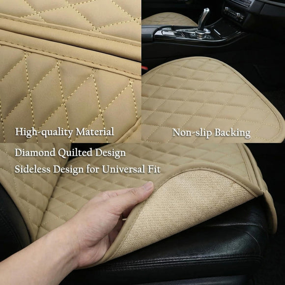Pu Leather Car Seat Bottom Covers Protectors Include 1 Pair Front Driver Seat Pad Mat and 1 Rear Bench Cover Universal Fit 90% Vehicles Beige