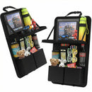 Car Backseat Organizer with Tablet Holder 11 Storage Pockets with Foldable Food Tray Protector Kick Mats for Kids Travel Accessories Organizer (Black 1Pack)-1