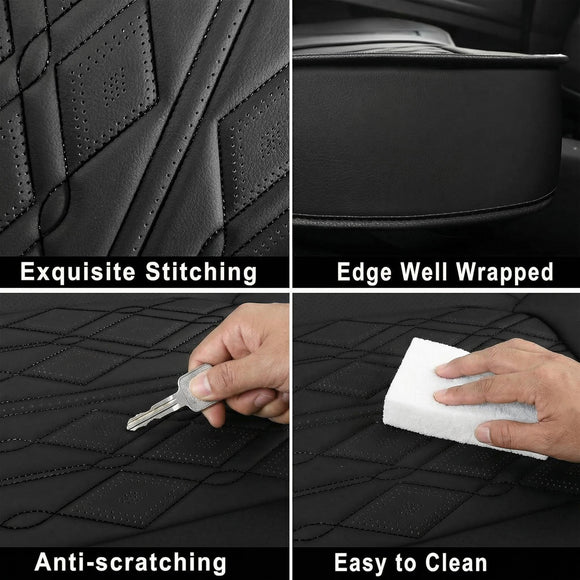Leather Back Row Seat Covers Waterproof Rear Split Bench Car Seat Covers Vehicle Seat Cushion Cover Protector Universal Fit for Most Cars Sedan SUV Pickup Truck(Back Row/Black)