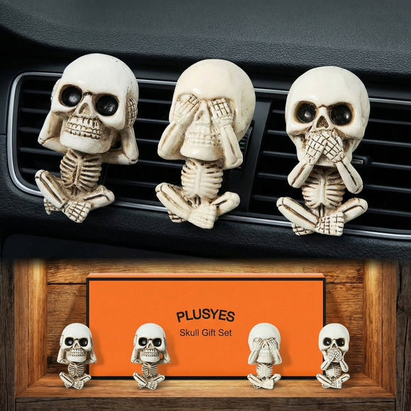 Skull Decor Halloween Car Air Freshener Vent Clips Goth Decor Interior Gothic Cool Decoration Horror Skeleton Dashboard Accessories Spooky Cute Funny Gifts for Men Women