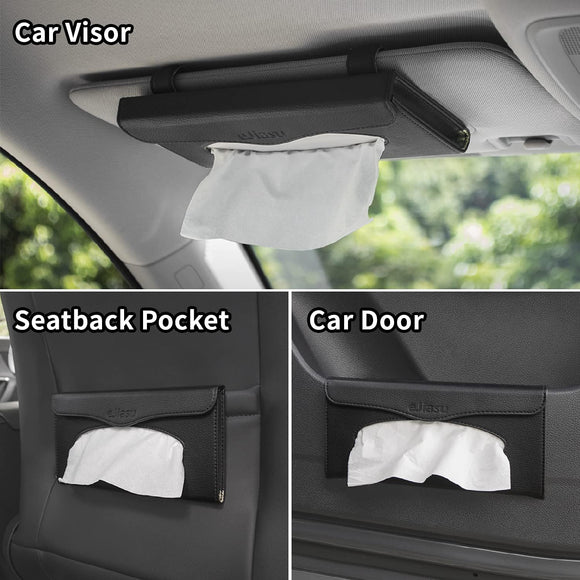 Car Tissue Holder, Sun Visor Napkin Holder, Car Visor Tissue Holder, PU Leather backseat tissue case holder for car, Vehicle(black)